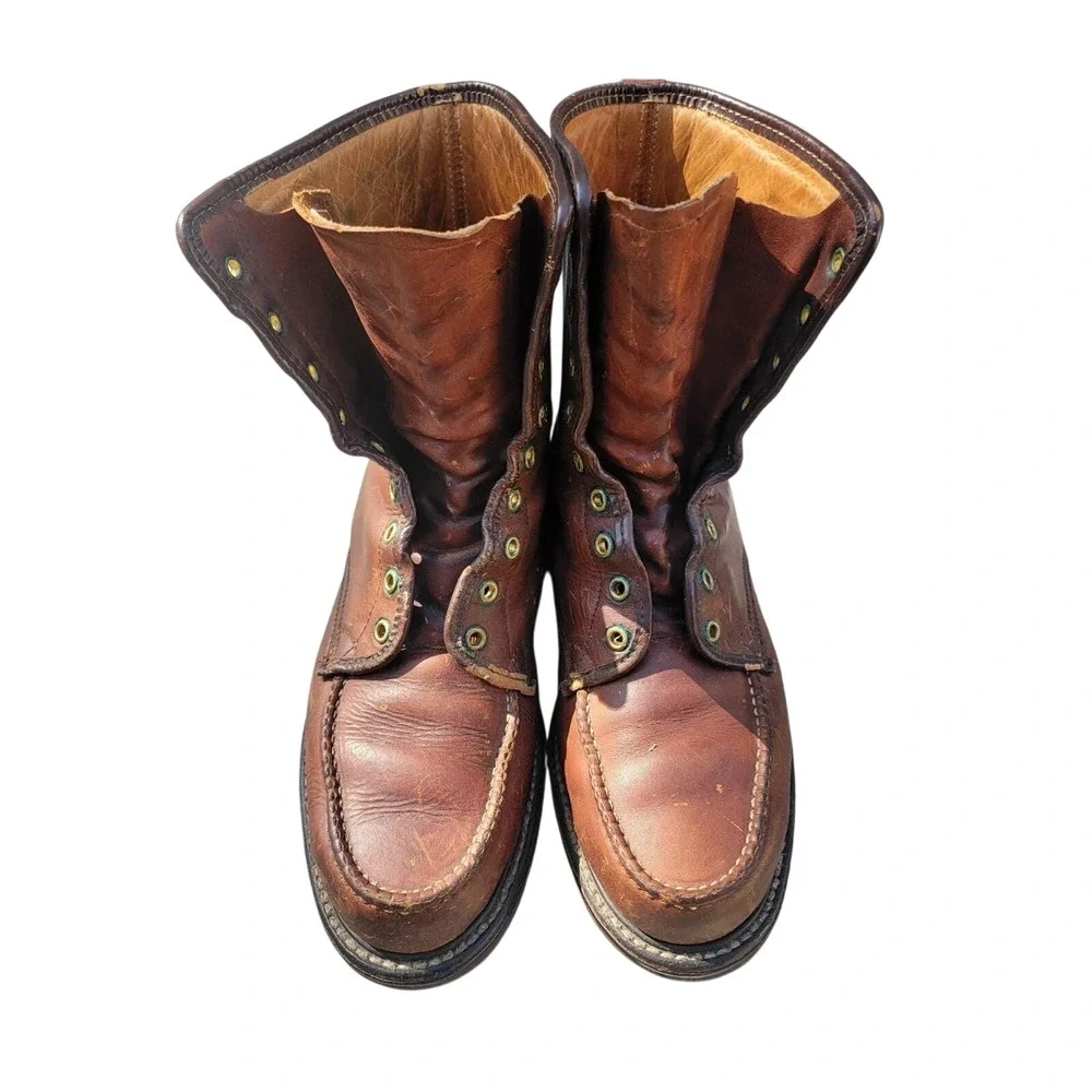 VTG 1960s Cushioned Gold Bond Work Boots Leather‎ Moc Toe Hunting Mens Size 10.5